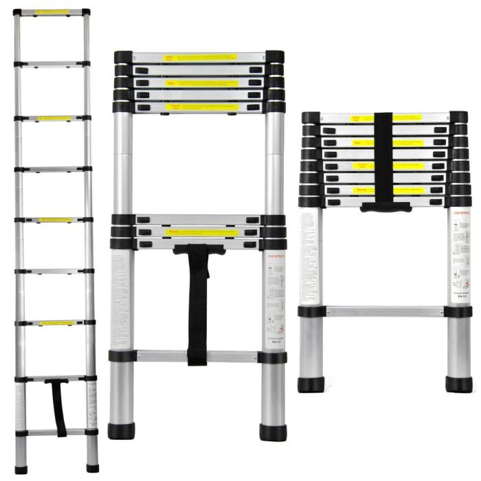 Echelle télescopique en aluminium, hauteur de 2.60m, 9 échelons