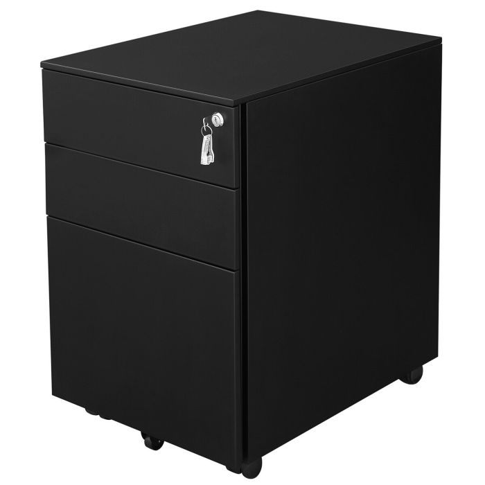 Caisson mobile à tiroirs en acier armoire de bureau chariot mobile caisson à roulettes noir